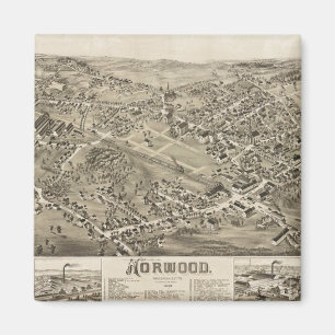 Norwood, MA historische kaart 1882 Magneet