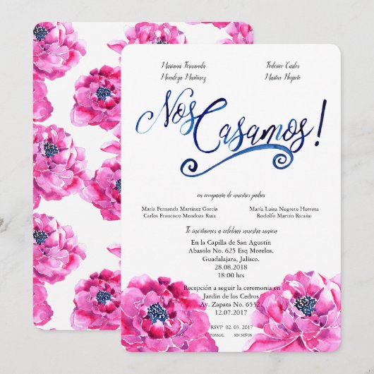 NOS CASAMOS WATERVERF SPAANSE BRUILOFT UITNODIGING (Voorkant / Achterkant)