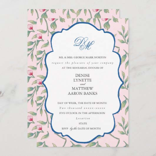 Nosegay Pink Rehearsal Dinner Kaart (Voorkant / Achterkant)