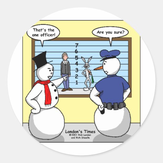 Noseless Snowman Bunny Suspect Gifts & T - shirts Ronde Sticker (Voorkant)