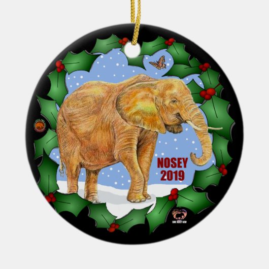 Nosey 2019 kerstversiering, 2 zijdes keramisch ornament (Voorkant)