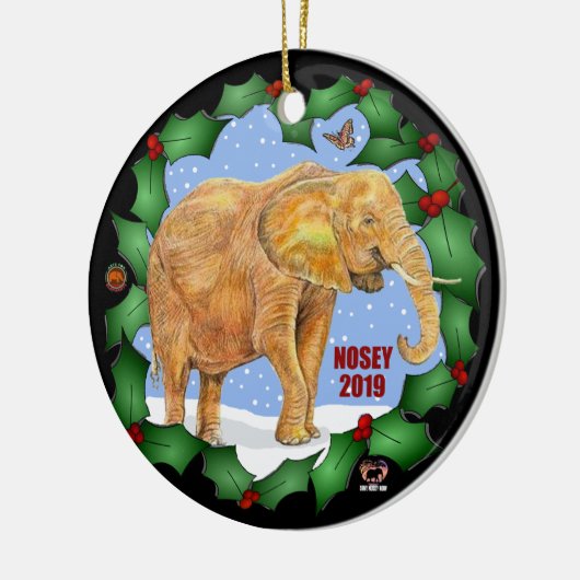 Nosey 2019 kerstversiering, 2 zijdes keramisch ornament (Links)