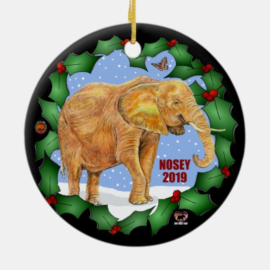 Nosey 2019 kerstversiering, 2 zijdes keramisch ornament (Achterkant)