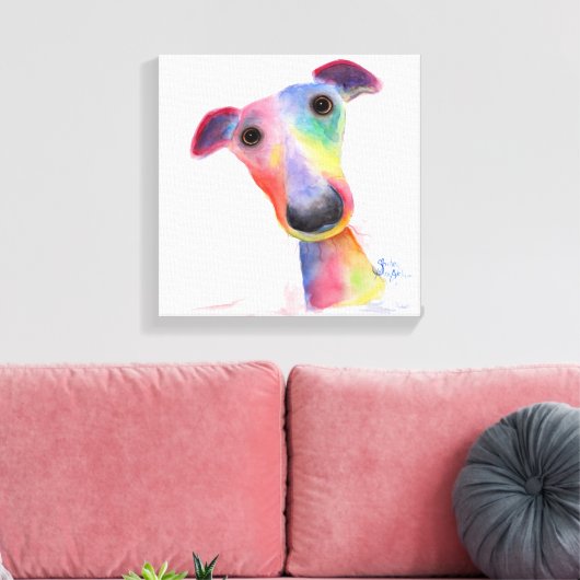 Nosey Dog 'Hank' Whippet / Greyhound Canvas Print (Insitu (Woonkamer))