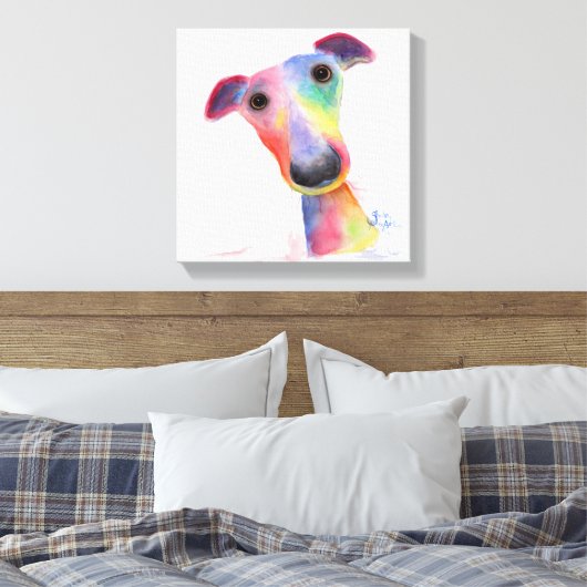 Nosey Dog 'Hank' Whippet / Greyhound Canvas Print (Insitu (Slaapkamer))