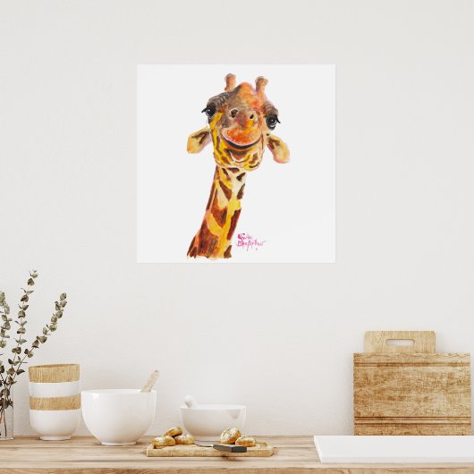 Nosey Giraffe ' Jo ' door Shirley MacArthur Poster (Keuken)