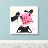 Nosey Koe ' Betty Blueberry ' door Shirley MacArth Canvas Afdruk (Insitu (Houten vloer))