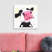 Nosey Koe ' Betty Blueberry ' door Shirley MacArth Canvas Afdruk (Insitu (Woonkamer))