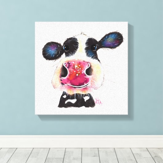 NoSeY Koe ' BuBBLeS ' door SHiRLeY MacARTHuR Canvas Afdruk (Insitu (Houten vloer))