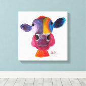 Nosey Koe 'LouLou' van Shirley MacArthur Canvas Afdruk (Insitu (Houten vloer))