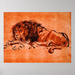 NOSORONGLIJKE LEEUW LIGGEND door Rembrandt Oranje  Poster