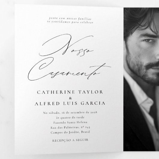 Nosso Casamento English Portuguese Wedding Drieluik Uitnodiging (Binnenzijde eerst)