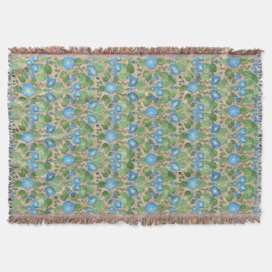 Nostalge Blue Morning Glory Throw Blanket Deken (Voorkant)