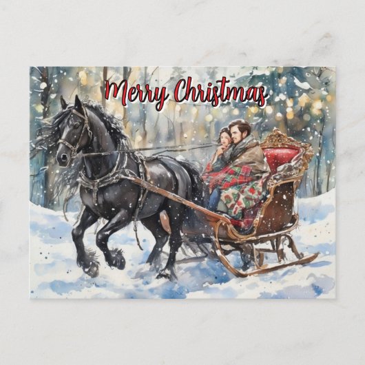 Nostalgia Friesian Sleigh Ride Christmas Feestdagenkaart (Voorkant)