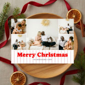 Nostalgia Retro Christmas Red Striped 7 Photo Feestdagenkaart