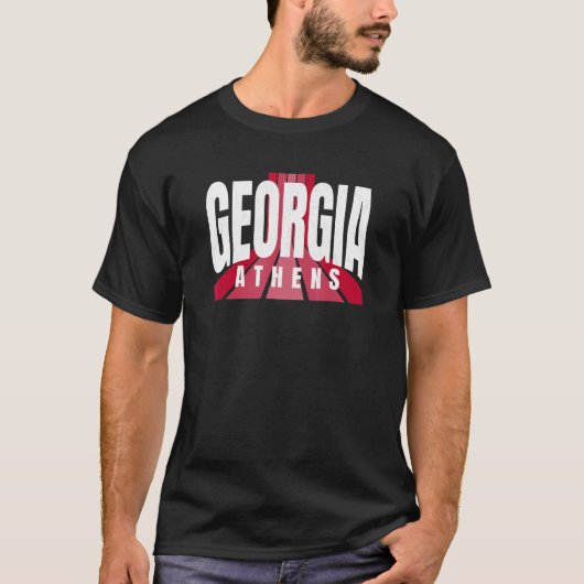 Nostalgic Athens GA Red & Black Athens GA Striped  T-shirt (Voorkant)