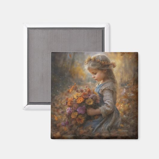 Nostalgic Autumn Child with Wildflower Bouquet Magneet (Voorkant / Achterkant)