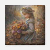 Nostalgic Autumn Child with Wildflower Bouquet Magneet (Voorkant)