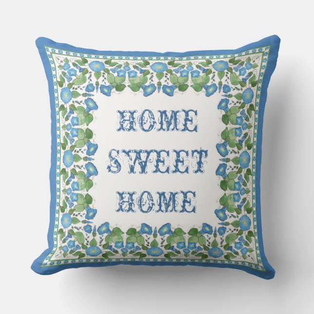 Nostalgic Blue Morning Glory Pillow of Cushion Kussen (Voorkant)