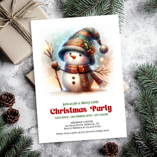 Nostalgic cartoon snowman invite festive printable kaart