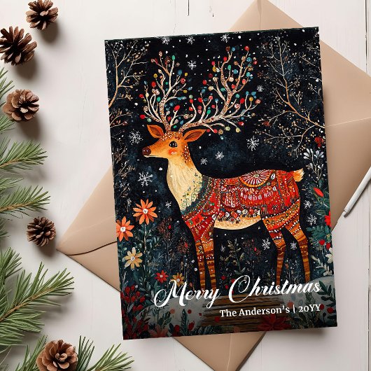 Nostalgic Christmas deer card printable warm wish Feestdagenkaart