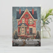 Nostalgic Christmas House Digital Holiday Card Feestdagenkaart (Staand voorkant)