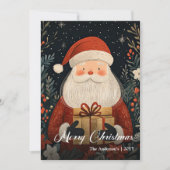Nostalgic Christmas Santa card elegant folk charm Feestdagenkaart (Voorkant)
