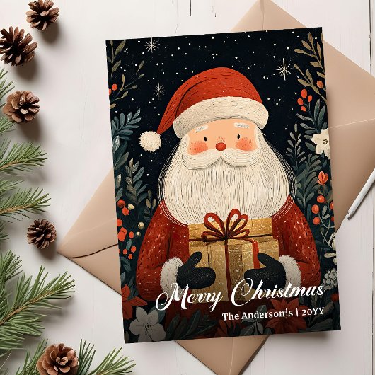 Nostalgic Christmas Santa card elegant folk charm Feestdagenkaart