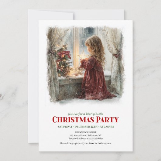 Nostalgic girl awaits Santa digital Christmas  Kaart (Voorkant)