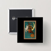 Nostalgic Happy Halloween Witch & Owl Vierkante Button 5,1 Cm (Voorkant /achterkant)
