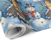 Nostalgic Happy Snowman with Bluebird Winter Scene Cadeaupapier (Rol Hoek)