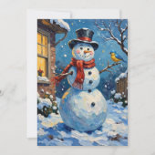 Nostalgic Happy Snowman with Bluebird Winter Scene Feestdagenkaart (Voorkant)