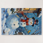 Nostalgic Happy Snowman with Bluebird Winter Scene Legpuzzel (Horizontaal)