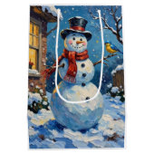 Nostalgic Happy Snowman with Bluebird Winter Scene Medium Cadeauzakje (Achterkant)