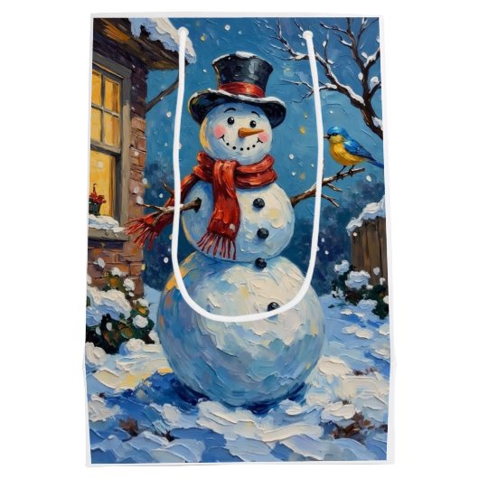 Nostalgic Happy Snowman with Bluebird Winter Scene Medium Cadeauzakje (Achterkant)