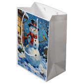 Nostalgic Happy Snowman with Bluebird Winter Scene Medium Cadeauzakje (Achterkant Gekanteld)