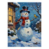 Nostalgic Happy Snowman with Bluebird Winter Scene Perfect Poster (Voorkant)