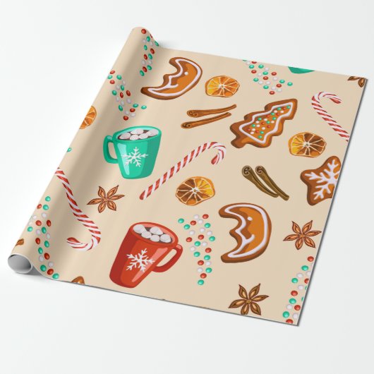 Nostalgic Holiday Cheer, Cookies, Cocoa, Candy Can Cadeaupapier (Uitgerold)