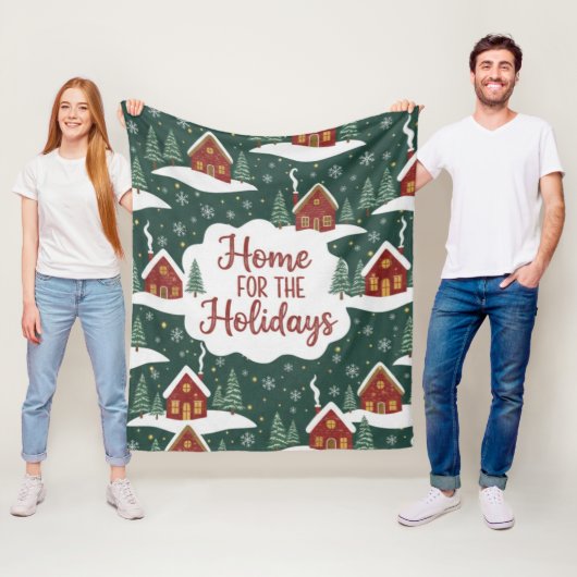 Nostalgic Home for the Holidays Cozy Christmas Fleece Deken (In situ)