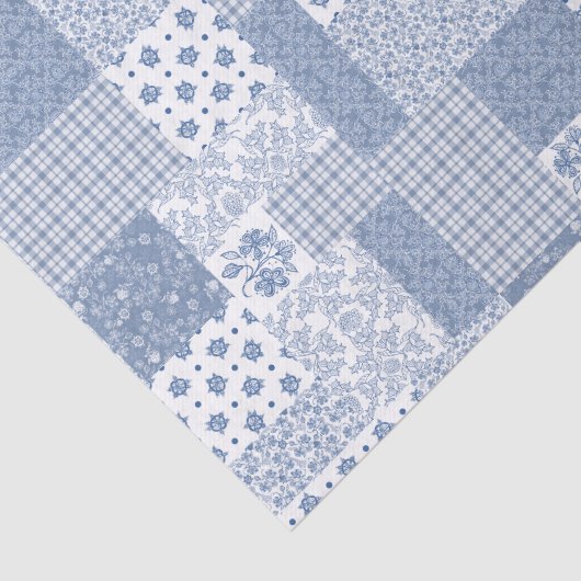 Nostalgic Indigo Faux Patchwork-document Tissuepapier (Detail)