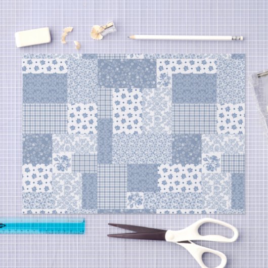 Nostalgic Indigo Faux Patchwork-document Tissuepapier (Craft)