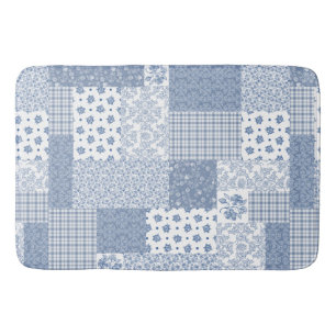 Nostalgic Indigo Faux Patchwork Large Bath Mat