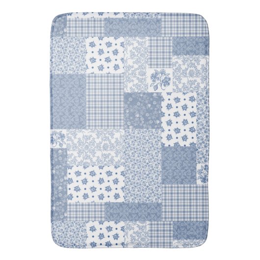 Nostalgic Indigo Faux Patchwork Large Bath Mat (Voorkant Verticaal)