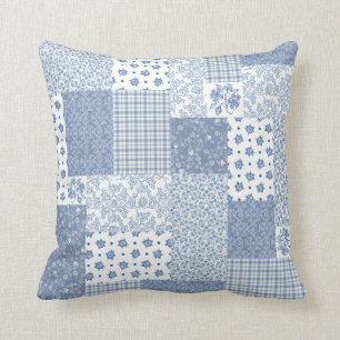 Nostalgic Indigo Faux Patchwork Pillow of Cushion Kussen