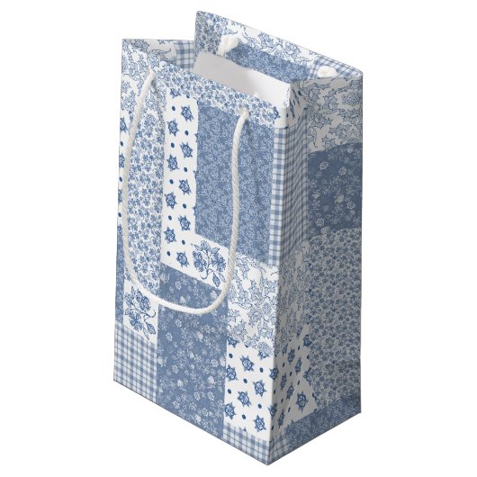 Nostalgic Indigo Faux Patchwork Small Gift Bag Klein Cadeauzakje (Achterkant Gekanteld)