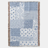 Nostalgic Indigo Faux Patchwork Throw Blanket Deken (Voorkant Verticaal)