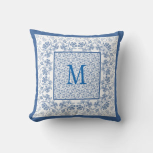 Nostalgic Monogram Indigo Floral Border Kussen