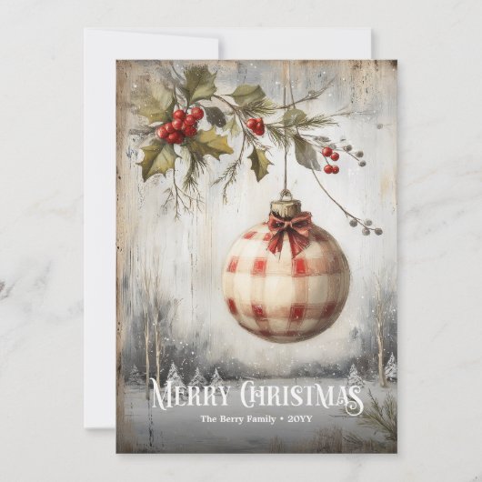 Nostalgic retro watercolor red white Christmas  Feestdagenkaart (Voorkant)