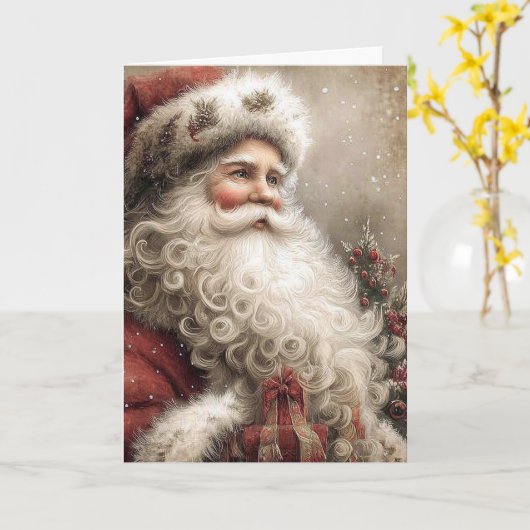 Nostalgic Santa Claus Happy Holidays Folded Kaart (Gele Bloem)