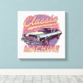 Nostalgic Synthwave Sunset Car Canvas Afdruk (Insitu (Houten vloer))